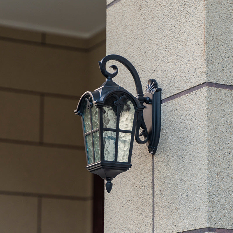 Traditionelle europäische quadratische Fensterform Aluminium Glas 1-Licht Wand sconce Lampe für Außenpatio | Brehn