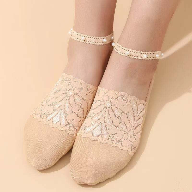 Brehn | Elegante Perlen Spitzen Socken
