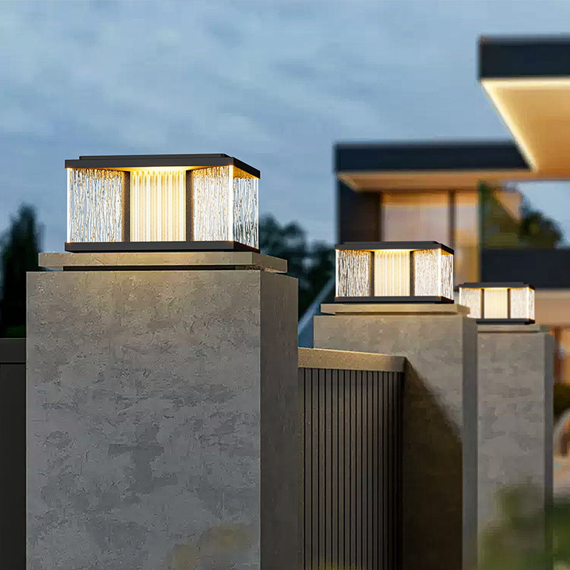 Moderne Einfachheit Aluminium Quadrat Wasser-gewelltes Glas LED wasserdichte Solar Pfostenlampe Rasenlicht für Garten | Brehn