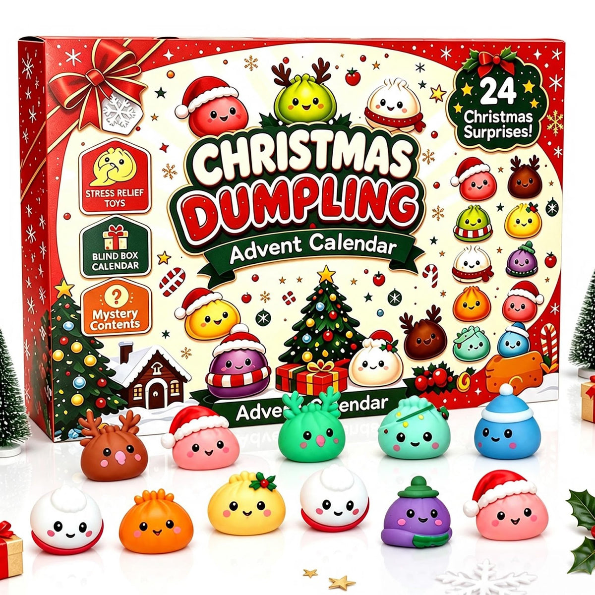 Weihnachts-Adventskalender mit 24 Anti-Stress-Figuren
