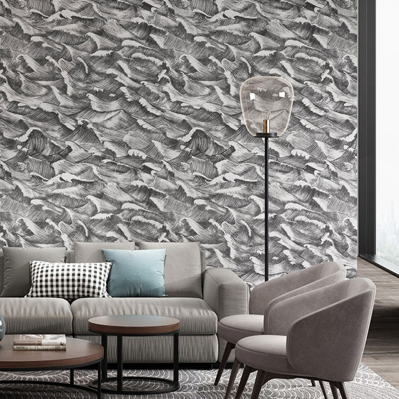 Brehn | Abstracte Golf Behangrol voor gastenverdieping decor, donkere kleur, 10 meter x 52 centimeter