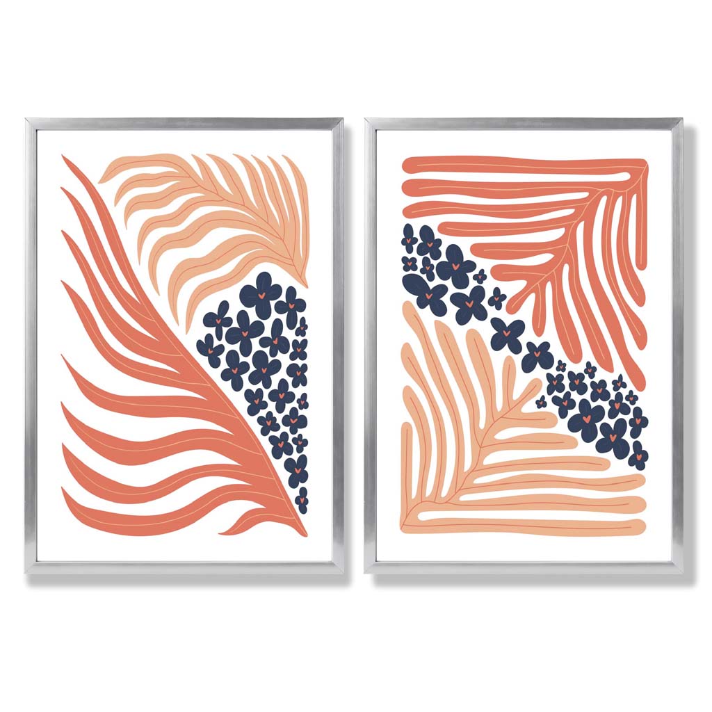Set mit 2 Kunstdrucken im Boho-Blumenrahmen in Blush Pink und Navy