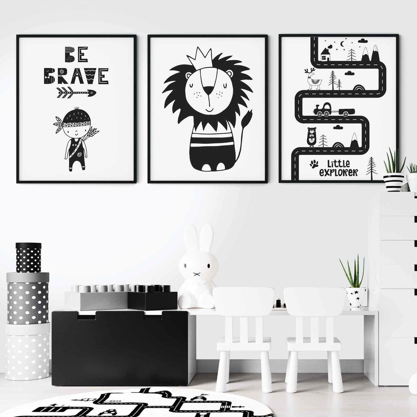 Sei mutig! Schwarz-Weiß-Poster fürs skandinavische Kinderzimmer.