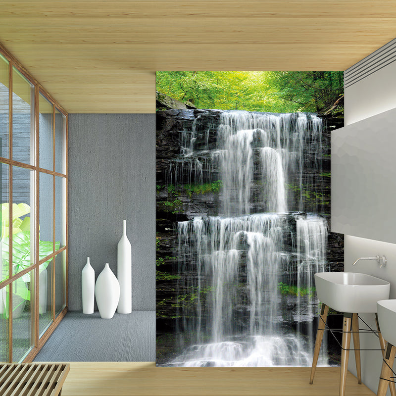 Brehn | Gepersonaliseerd Boslandschap Muurverf Modern Waterval Wanddecor in Grijs en Groen