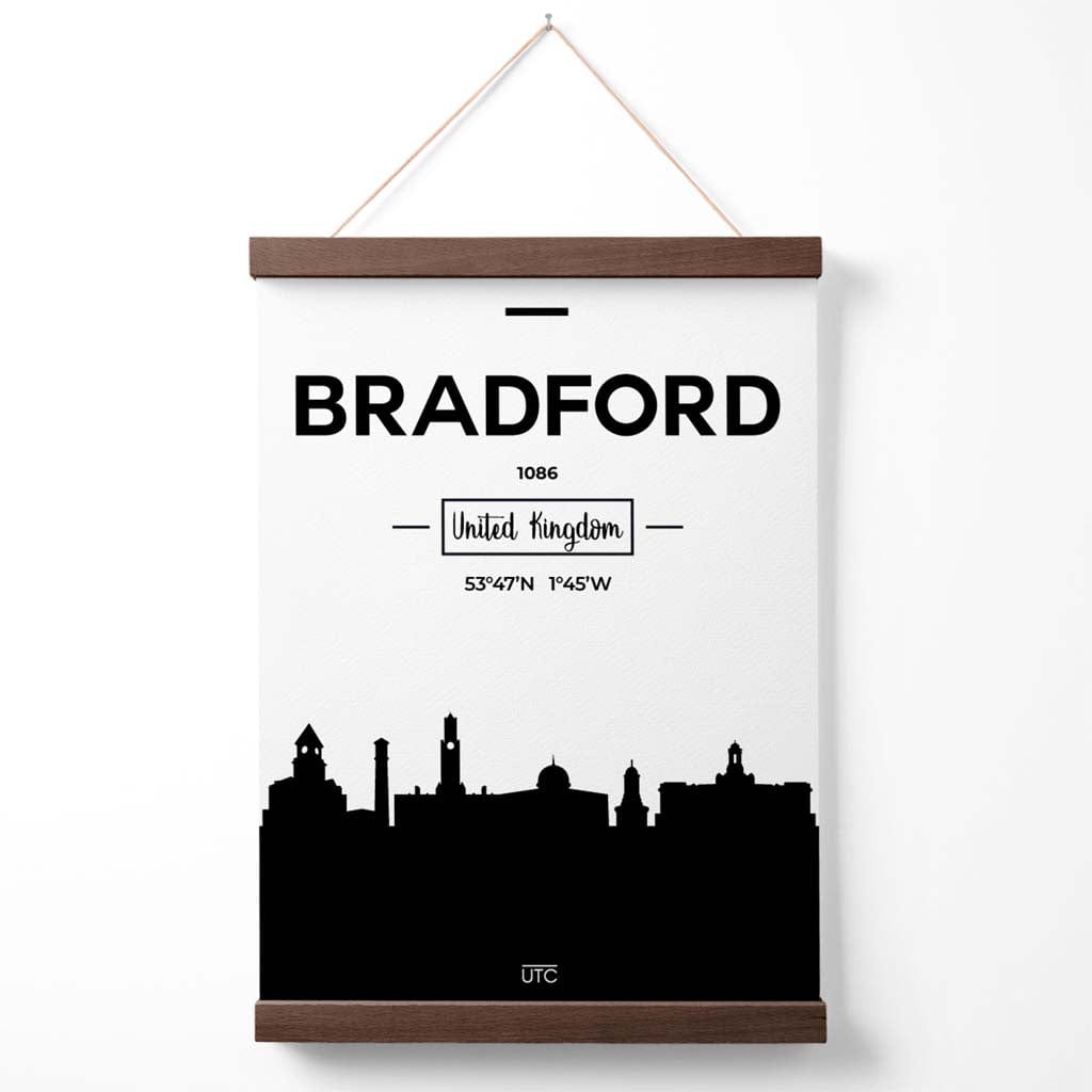 Bradford-Stadtansicht-Poster (Schwarz-Weiß) mit Aufhänger