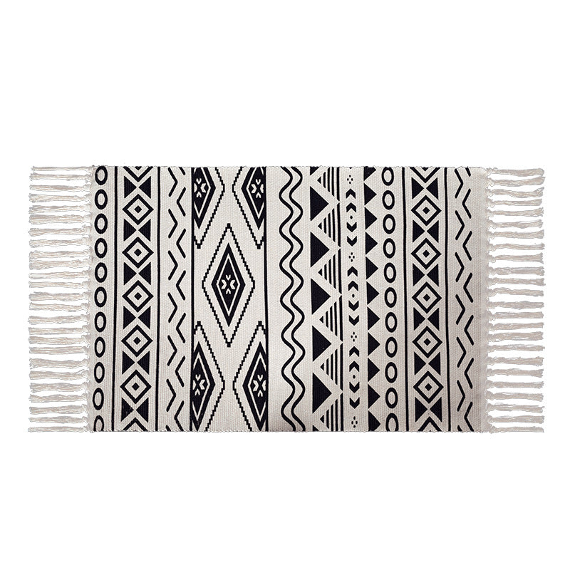 Flachgewebter Baumwollmix-Läufer mit Ethno-Diamant-Jacquard und Fransen Brehn