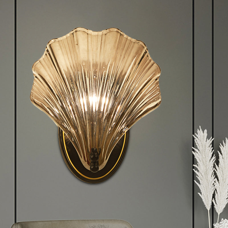 Einzelschalen Wandlampe Landhausstil Schwarz/Gold Rippenglas Wandleuchte | Brehn