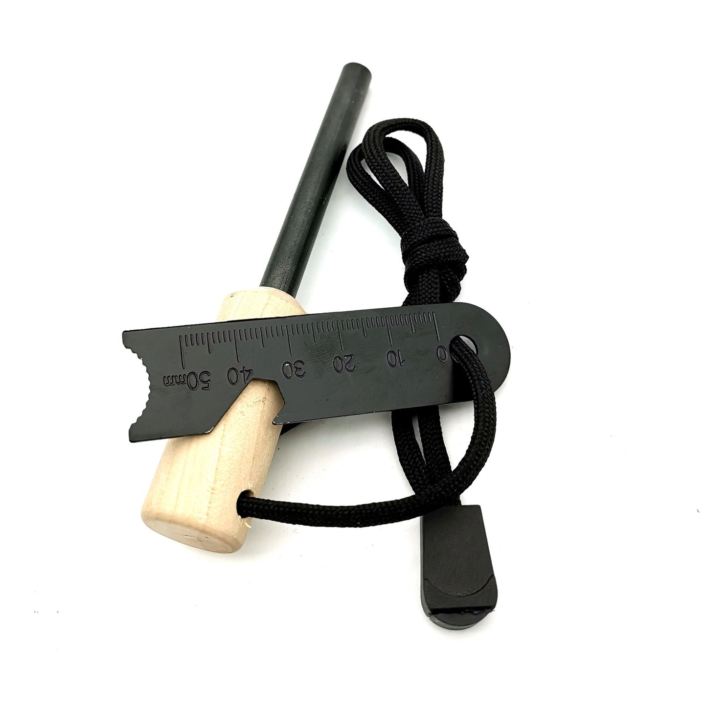 ferrocerium Feuerstarterstab mit Holzgriff taktischer Schläger Multi-Tool und Paracord-Trageschlaufe Brehn