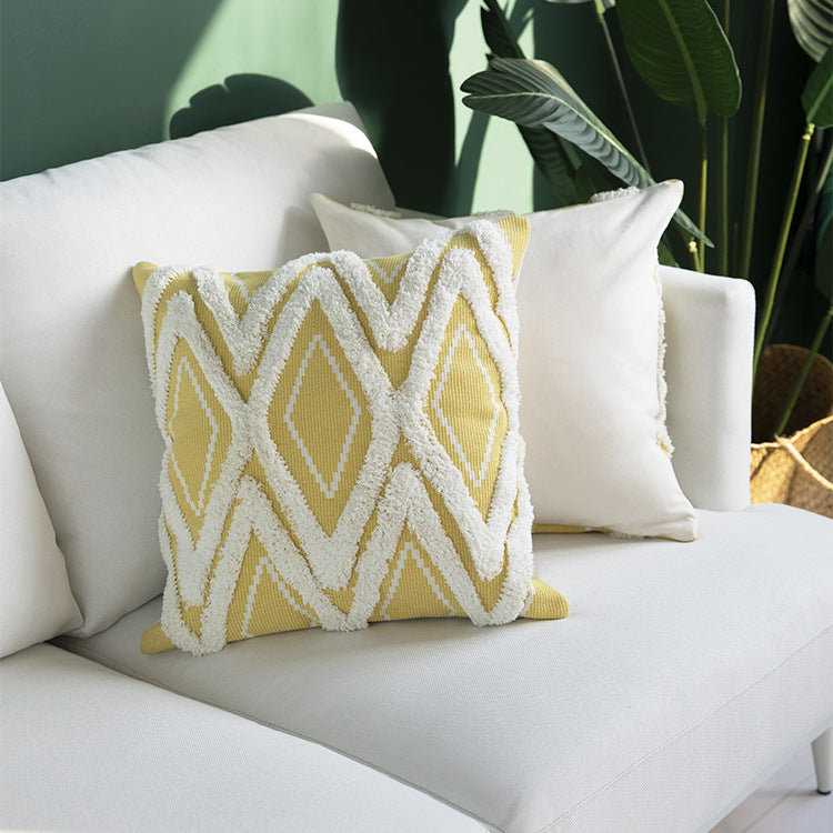 Dekorativer quadratischer Kissenbezug mit tufted Chenille‑Diamantrelief Brehn