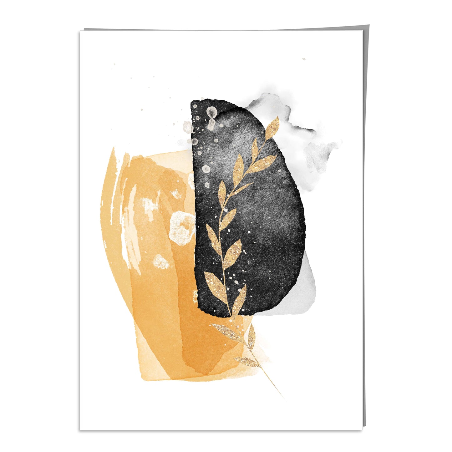 Abstrakter botanischer Kunstdruck in Gelb und Schwarz Nr. 2