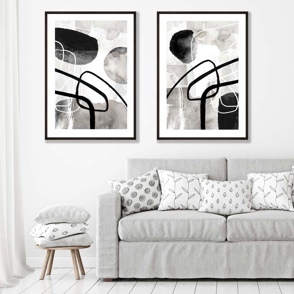 Schwarze und graue abstrakte Formen, 2er-Set Kunstdrucke