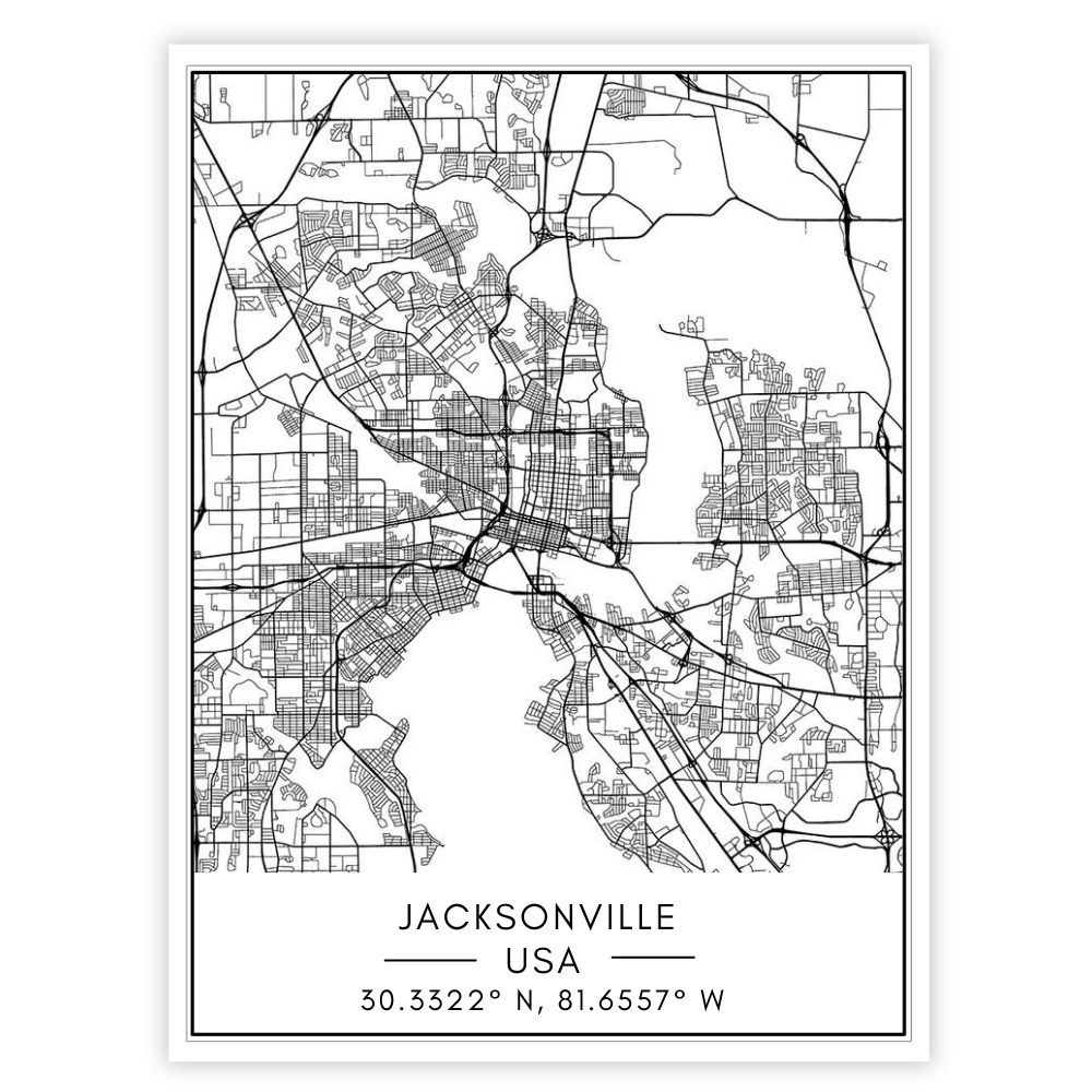 Jacksonville Stadtkarte - Leinwand Wandkunst Malerei