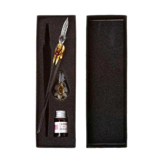 Glas Kalligrafie-Stift Set mit Tinte und Stiftablage