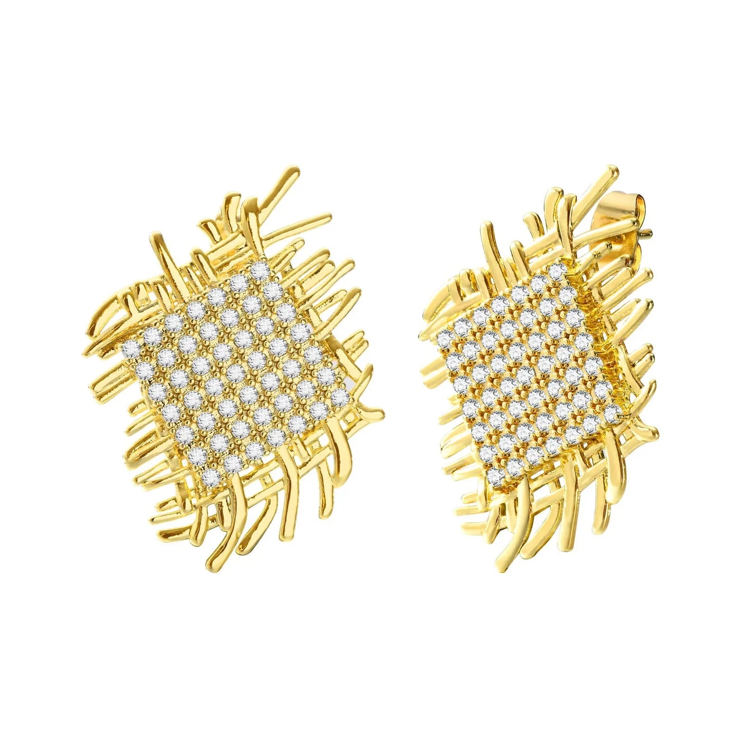 Brehn | 14k Geflochtene Diamant Quadratische Ohrringe