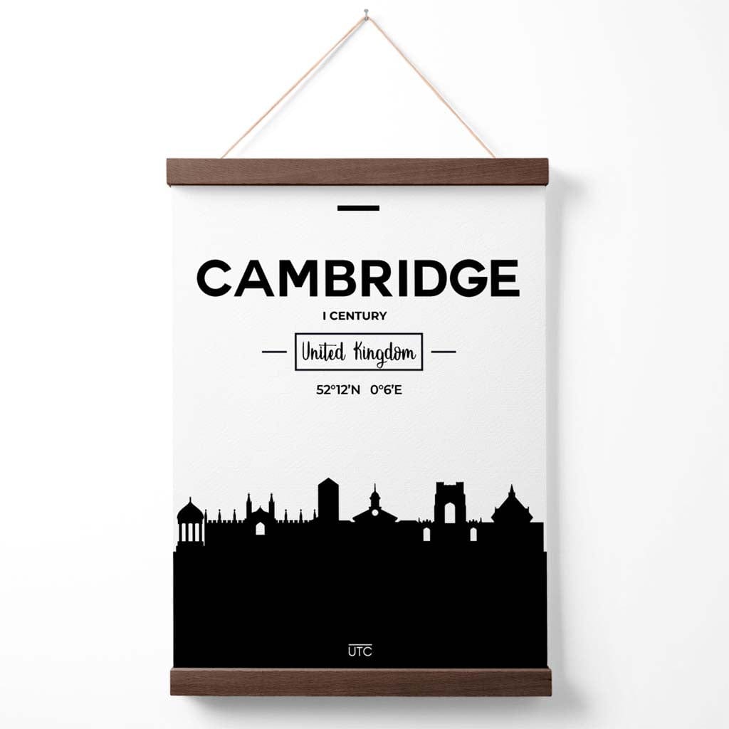 Cambridge-Stadtbildposter in Schwarz-Weiß mit Aufhänger