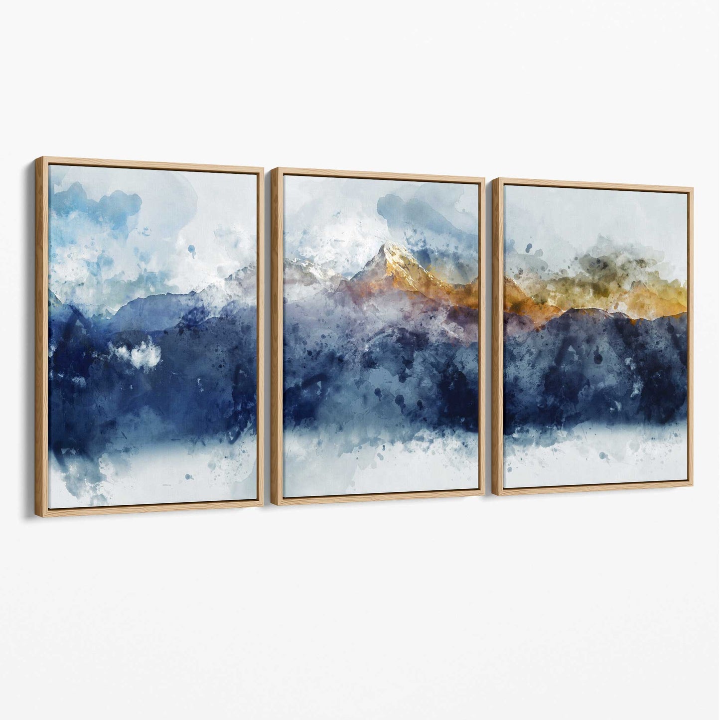 Abstraktes Wandbild mit blauen und gelben Bergen auf Leinwand