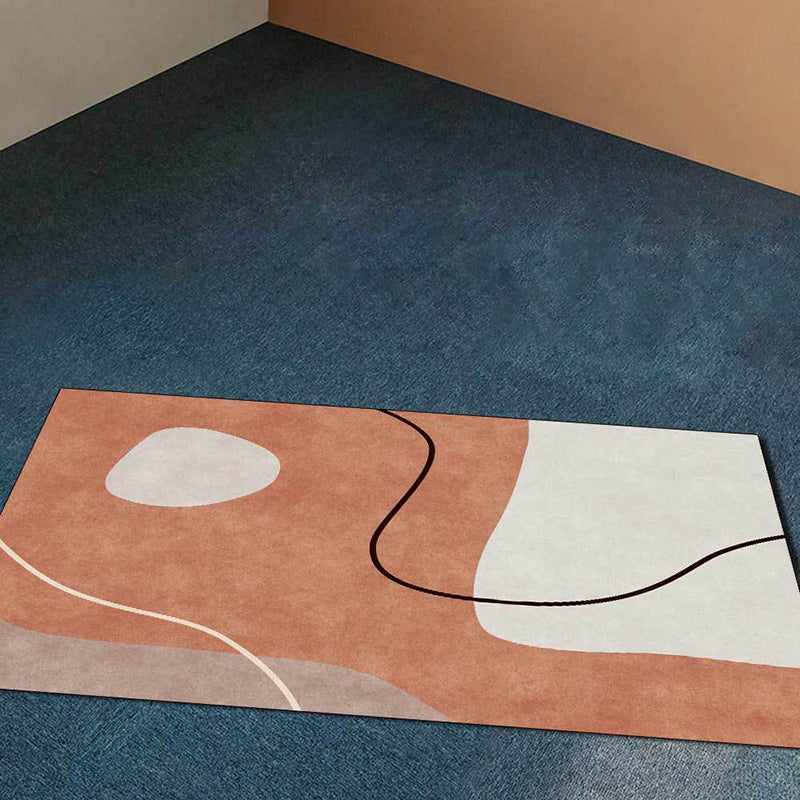 Brehn | Oranje Schlafzimmerteppich Neuheit Farbblock Irreguläre Form Linienmuster Bereichsteppich Polyester Fleckbeständiger Teppich