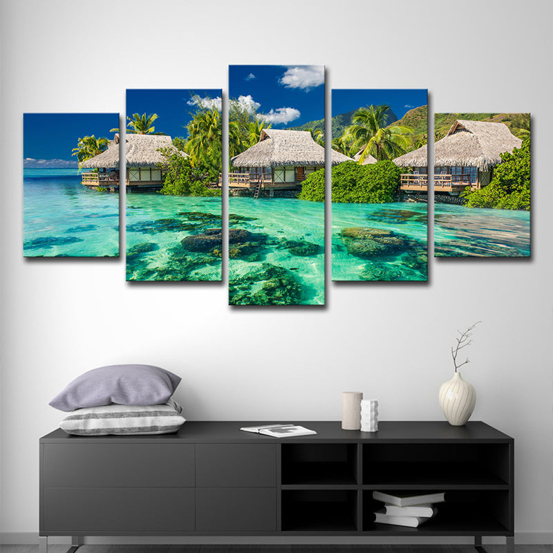 Brehn | Tropisches Resort Seascape Kunstdruck Aqua Wohnzimmer Wanddekoration, Mehrteilig
