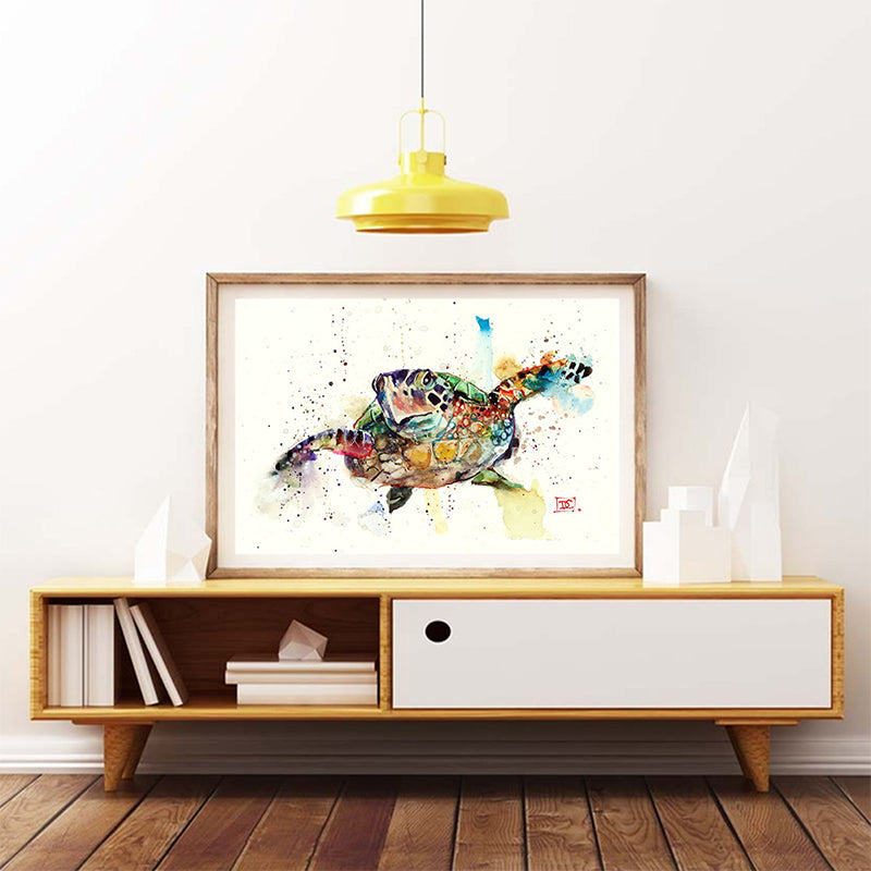 Brehn | Schildkröte Wandkunst Druck Grün-Weiß Eingewickelte Leinwandmalerei für das Wohnzimmer, Textur