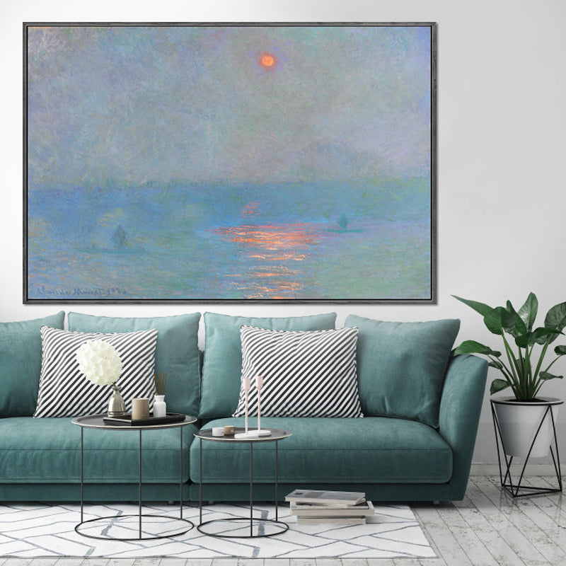 Brehn | Blaue moderne Leinwandkunst Mondreflexion auf Meer Landschaft Wanddekoration für Wohnzimmer
