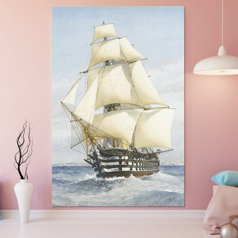 Brehn | Witte Zeilschip Canvas Kunst Textuur Modernistische Stijl Woonkamer Muurdecoratie