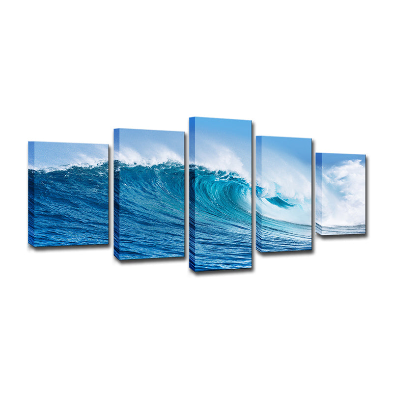 Brehn | Big Ocean Surge Leinwandkunst Tropisches Atemberaubendes Seestück Wanddekoration in Blau, Mehrteilig