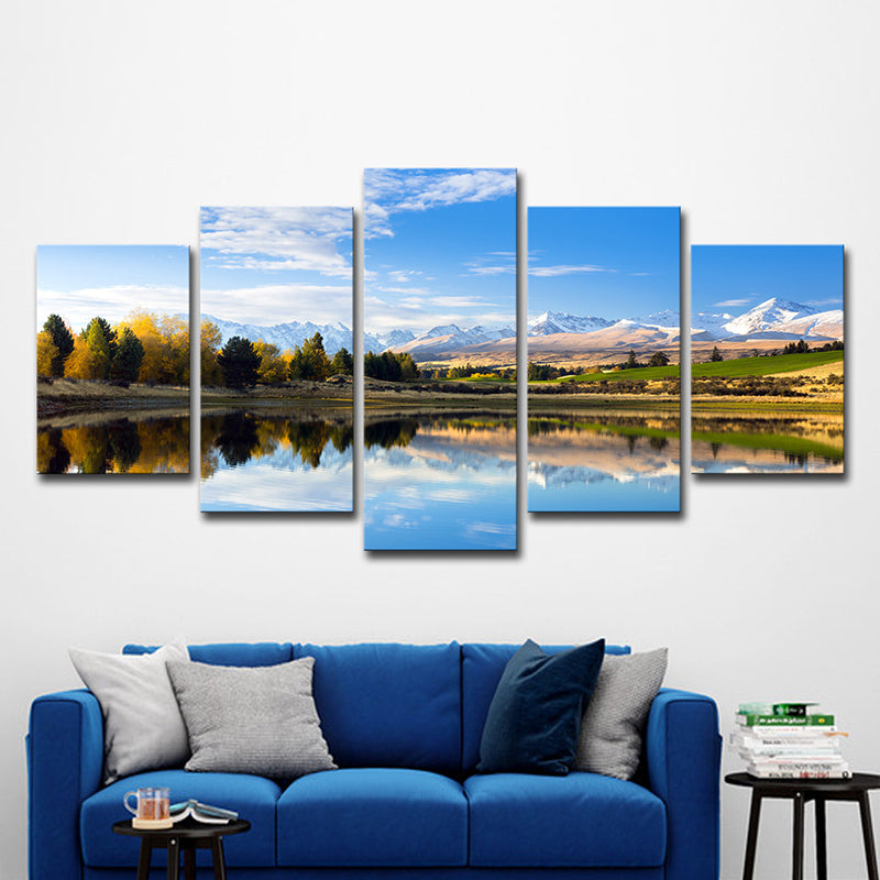 Brehn | Canterbury Lake Landschap Wanddecoratie Hedendaagse Canvas Wandkunst in Blauw en Groen