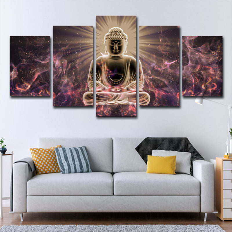 Brehn | Glänzender Buddhistische Wandkunst Druck für Wohnzimmer Religiöse Leinwand in Lila-Schwarz
