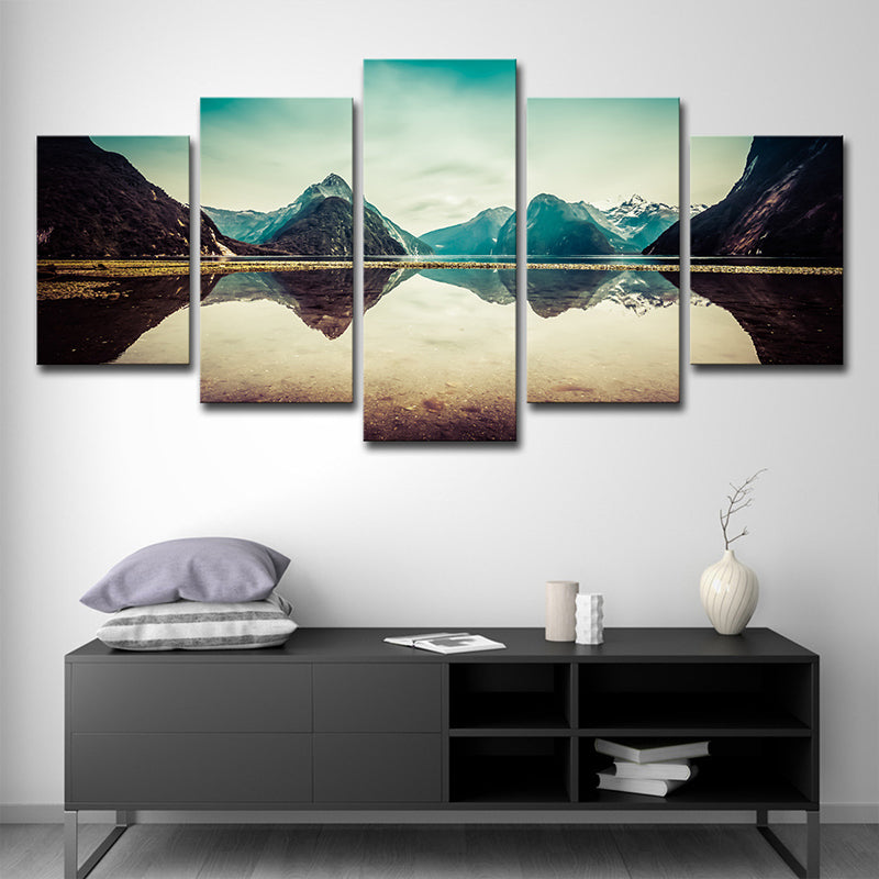 Brehn | Blaue Milford Sound Landschaftsleinwand Mehrteiliges Wandkunst für Wohnzimmer