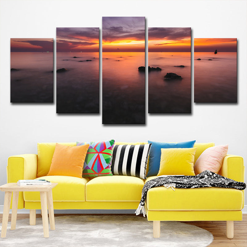 Brehn | Orange Sunset Glow Wanddeko Mehrteilige Glam House Innenraum Leinwand Wandkunst