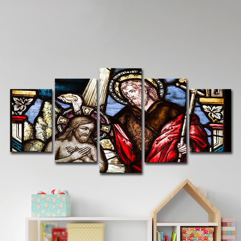 Brehn | Rote Taufleinwand Kunst Religion Zeitgenössische Mehrteiliges Wanddekoration für Schlafzimmer