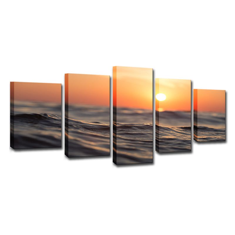 Brehn | Gelbe Sonnenuntergang Wandkunst Nahaufnahme Meerwasser Tropisches Mehrteiliges Leinwanddruck