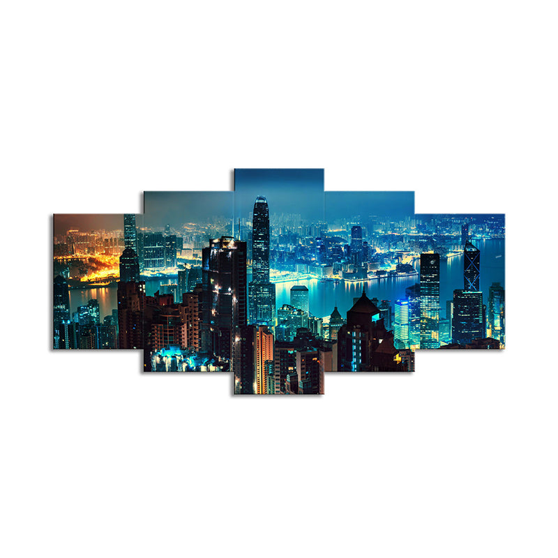 Brehn | Metropolitan Nacht Skyline Ansicht Leinwand Kunst Mehrteilige Moderne Schlafzimmer Wanddekoration