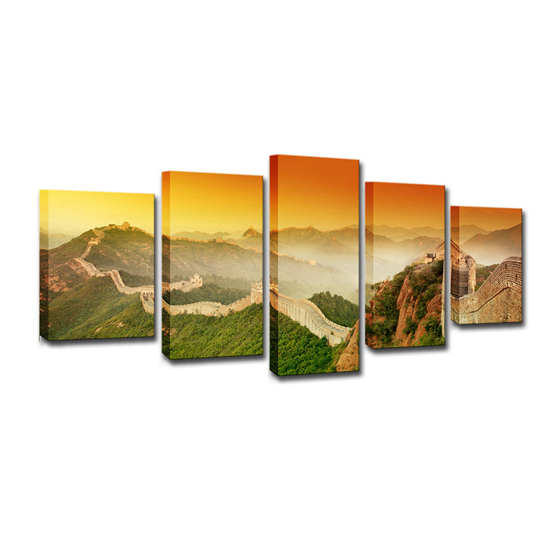 Brehn | Yellow the Great Wall Canvas Sunset Landschaft Global Inspiriert Multi-Stück Wandkunst