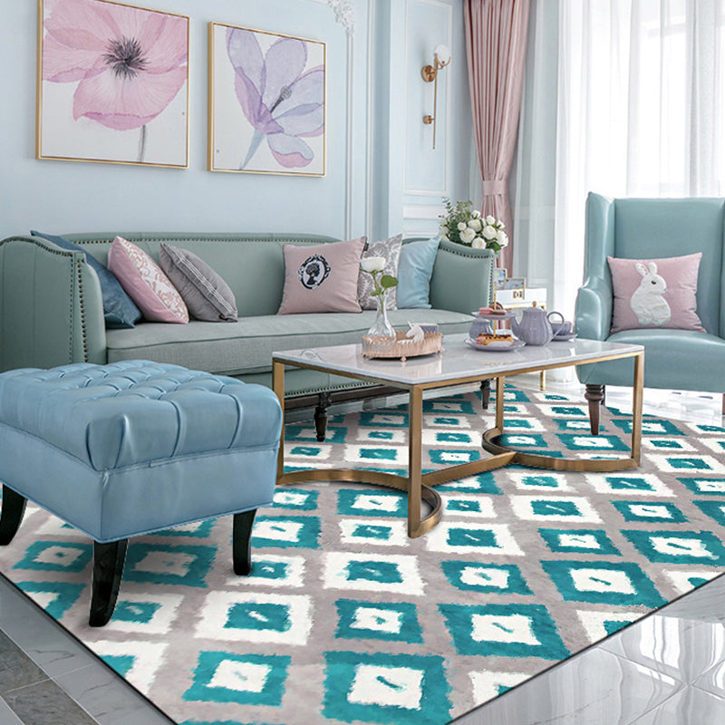 Brehn | Blauw en Grijs Slaapkamer Tapijt Nieuwigheid Geometrisch Diamantpatroon Gebied Tapijt Polyester Huisdier Vriendelijk Vloerkleed