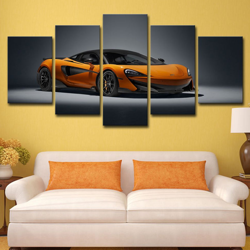 Brehn | Orangenes Sportwagen-Wandkunst Automobil Modernes Mehrteiliges Leinwanddruck für das Schlafzimmer