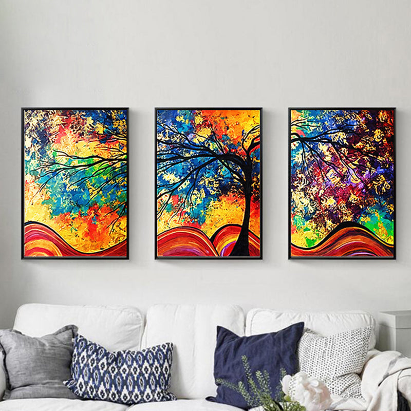Brehn | Baum Wandkunst Druck Modern Verzaubernd Abstrakte Malerei Leinwand in Gelb und Blau