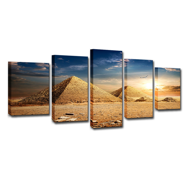 Brehn | Pyramiden Sundown View Wandkunst Druck Gold Global Inspiriert Leinwand für Wohnzimmer