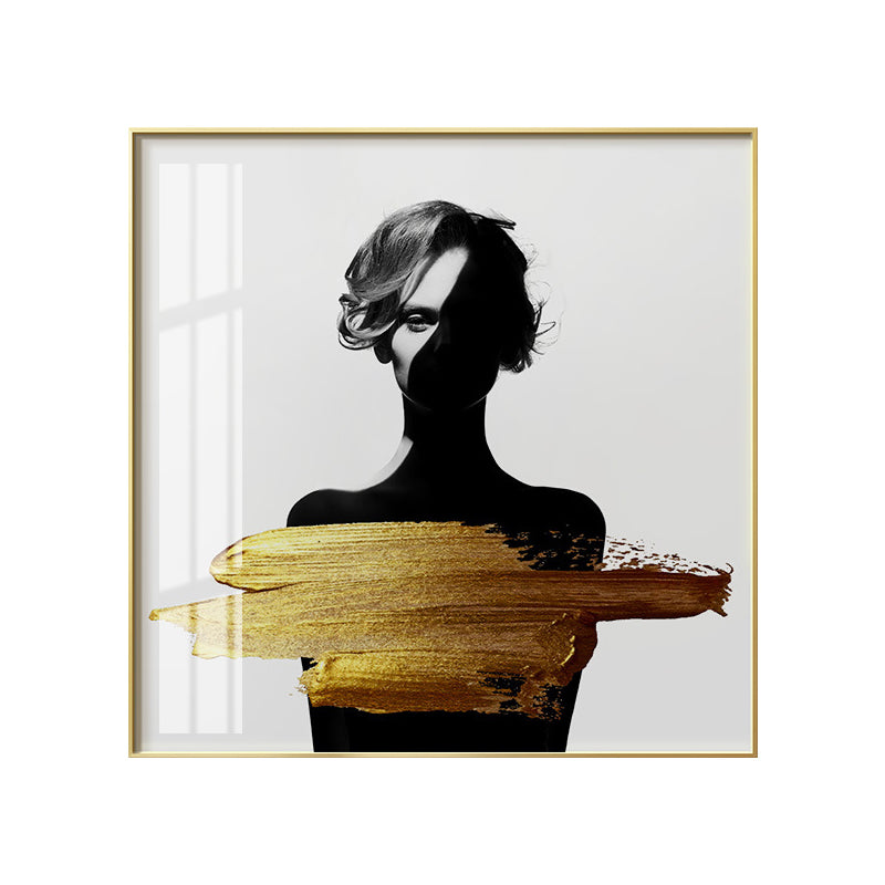 Brehn | Frauenfigur Leinwand Moderner Stil Texturiertes Mädchen Schlafzimmer Wandkunst Druck in Dunkler Farbe