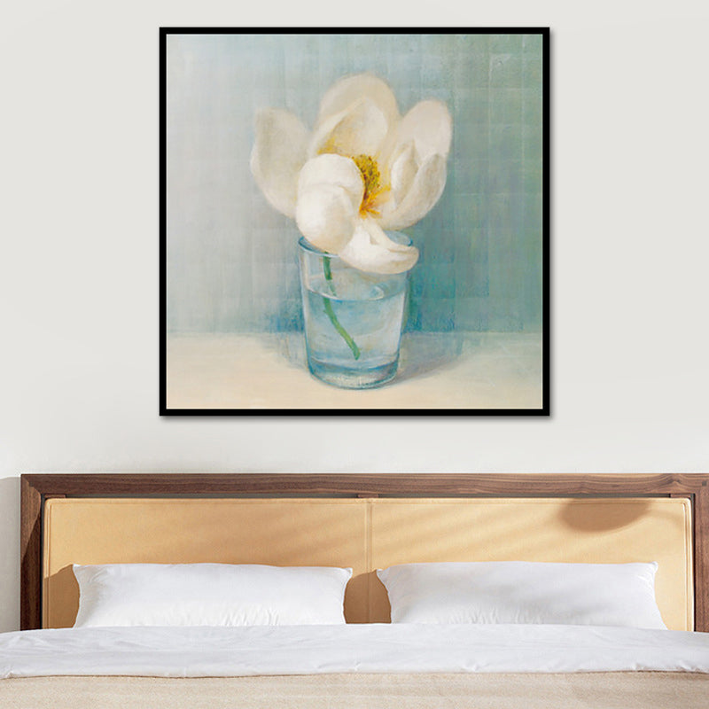 Brehn | Blühende Flasche Vase Wandkunst in Weiß Modern Stil Leinwanddruck für Wohnzimmer