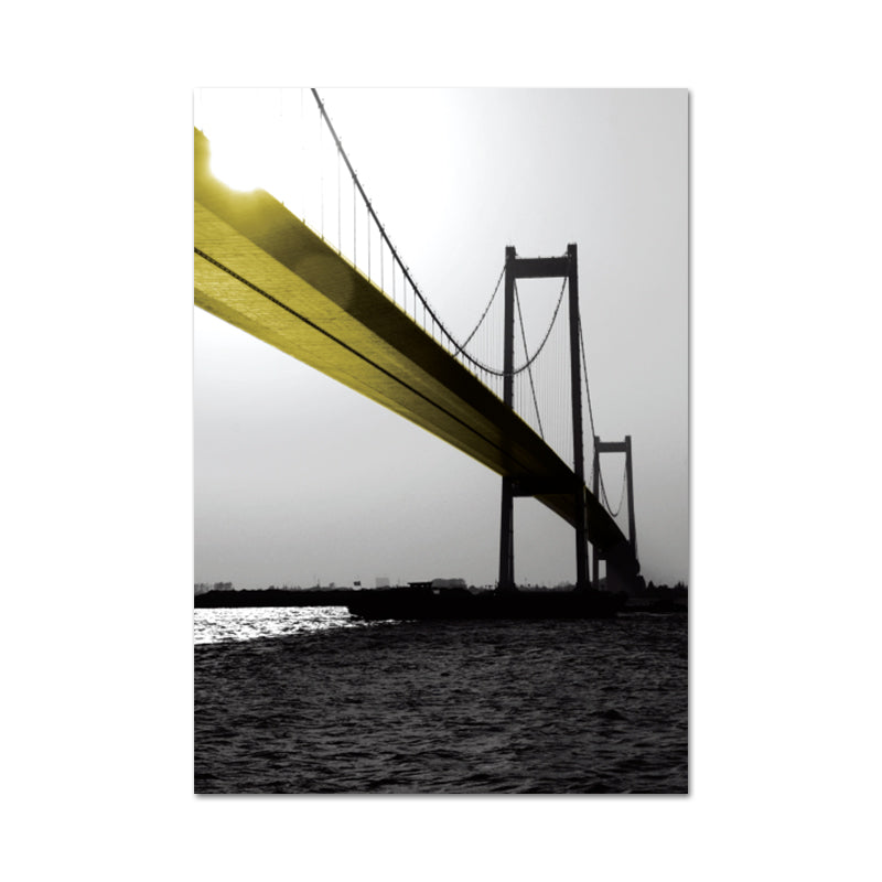 Brehn | Nostalgische Viadukt Leinwand Wandkunst Gelb und Grau Schlafzimmer Wanddekoration, Texturierte Oberfläche