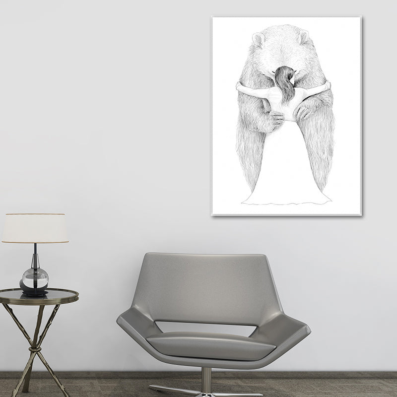 Brehn | Skandinavischer Bär und Mädchen Malerei Weiße Texturierte Wandkunst Dekor für Esszimmer