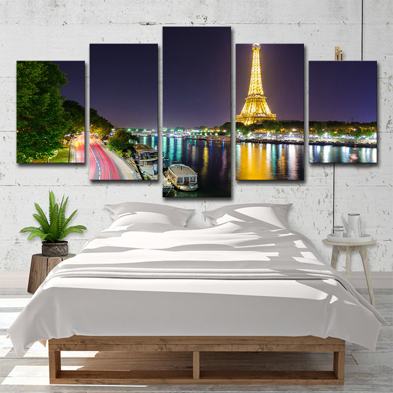 Brehn | Canvas Grün Wanddekoration Global Inspirierte Riverside Eiffel Tower Nacht Szene Kunstdruck