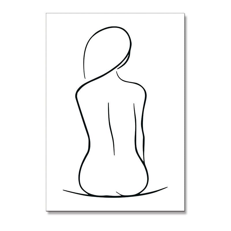 Brehn | Leinwand Texturiertes Gemälde Nordic Style Bleistift Mädchen Portrait Wandkunst, Mehrere Größen