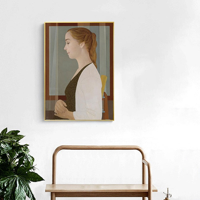 Brehn | Frauen-Profil-Porträtmalerei Vintage-Leinwand Wandkunst in Braun für Zuhause