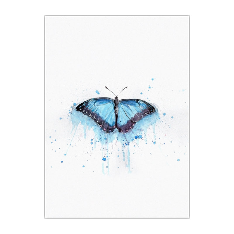 Brehn | Blaues Schmetterlingsgemälde Texturierte Oberfläche Nordischer Stil Schlafzimmer Leinwand Wandkunst auf Weiß
