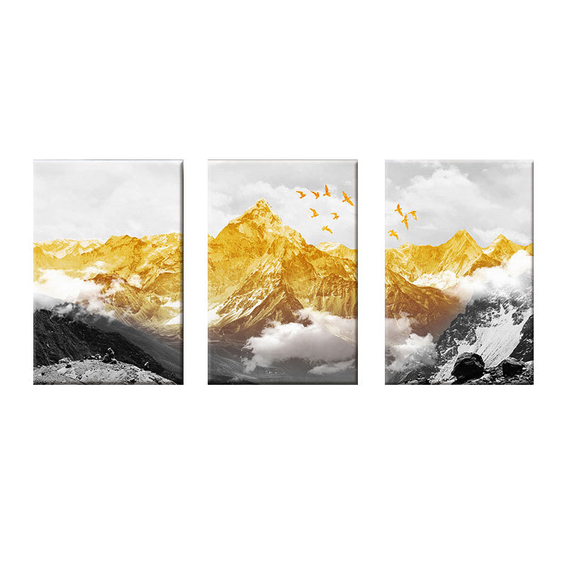 Brehn | Gold Mountain Landschaft Leinwanddruck Mehrteilig Glam Wohnzimmer Wandkunst