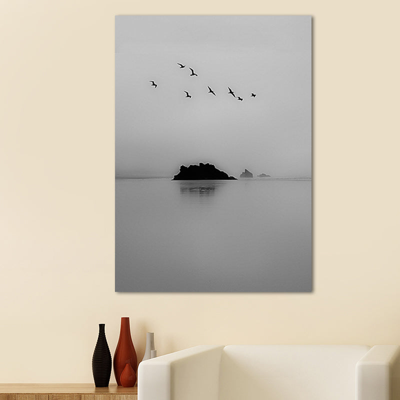Brehn | Fotografie Minimalistische Canvas Wandkunst met Vogel en Boomlandschap, Lichte Kleur