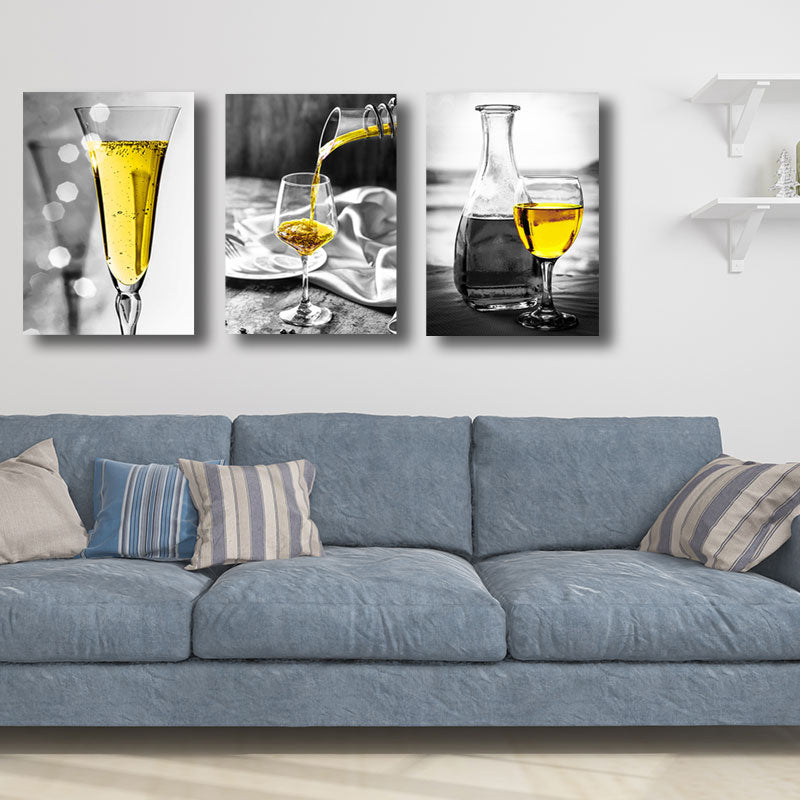 Brehn | Liquor Eingewickelte Leinwand Heimdekor Modern für Esszimmer Wandkunst Druck in Gelb (Set von 3)