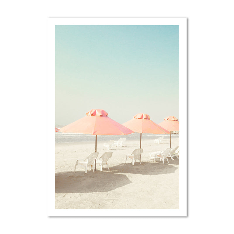 Brehn | Strandstuhl und Schirm Leinwand Pink-Mint Grün Tropische Wanddekoration für das Schlafzimmer